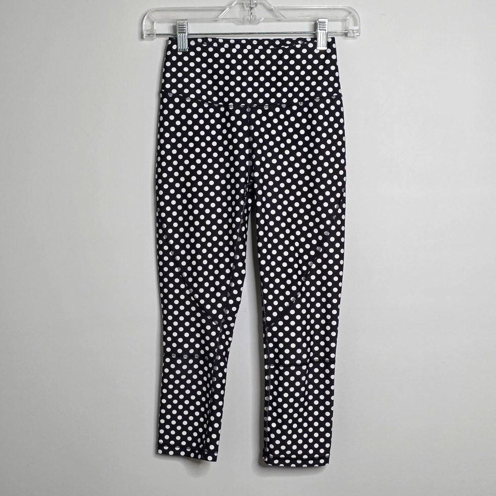 C&C California Crop Leggings Women's XS Polka Dot High Waisted Black White Gym
